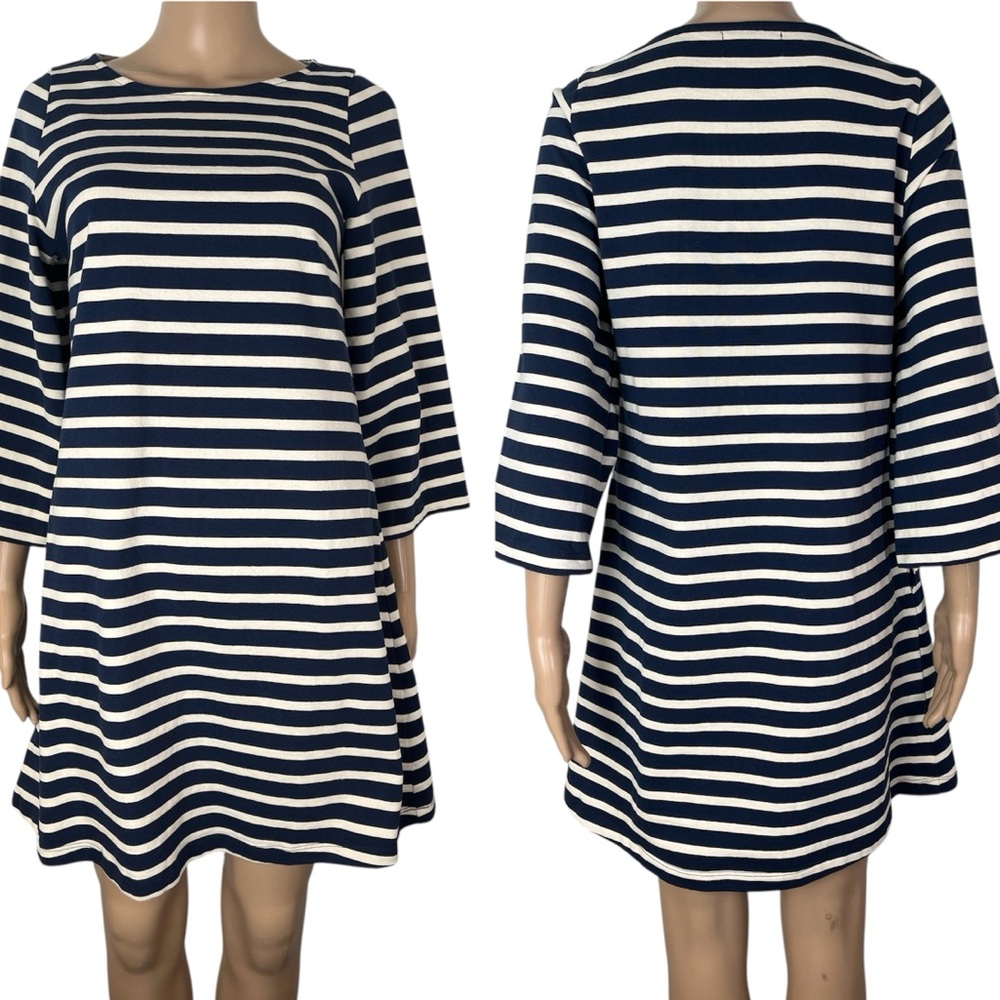 Samuji The Celyn Blue Off White Striped Casual Cotton Mini Shift Dress